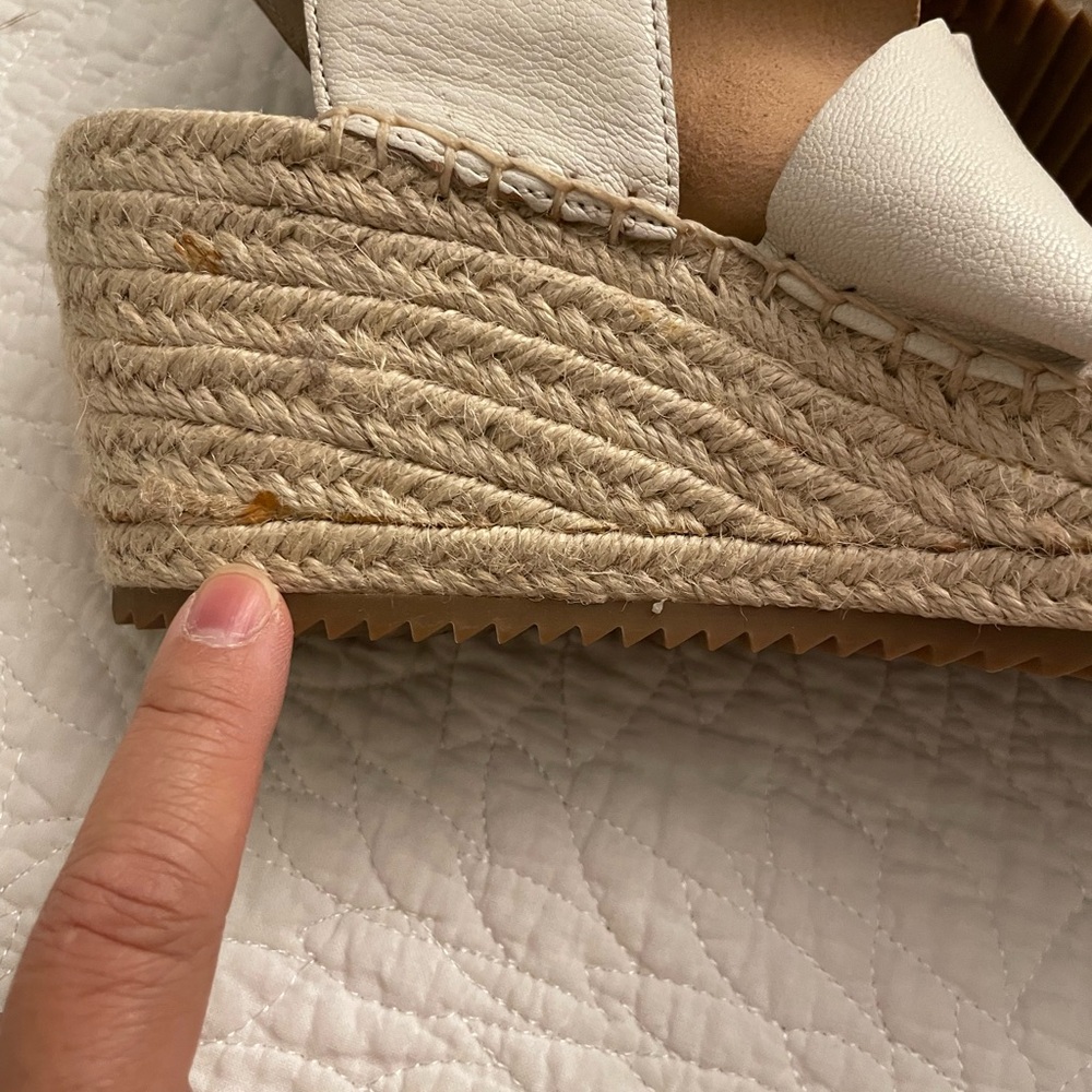 Eileen Fisher Off-White Leather Espadrille Wedge Sandal - Picture 5 of 10